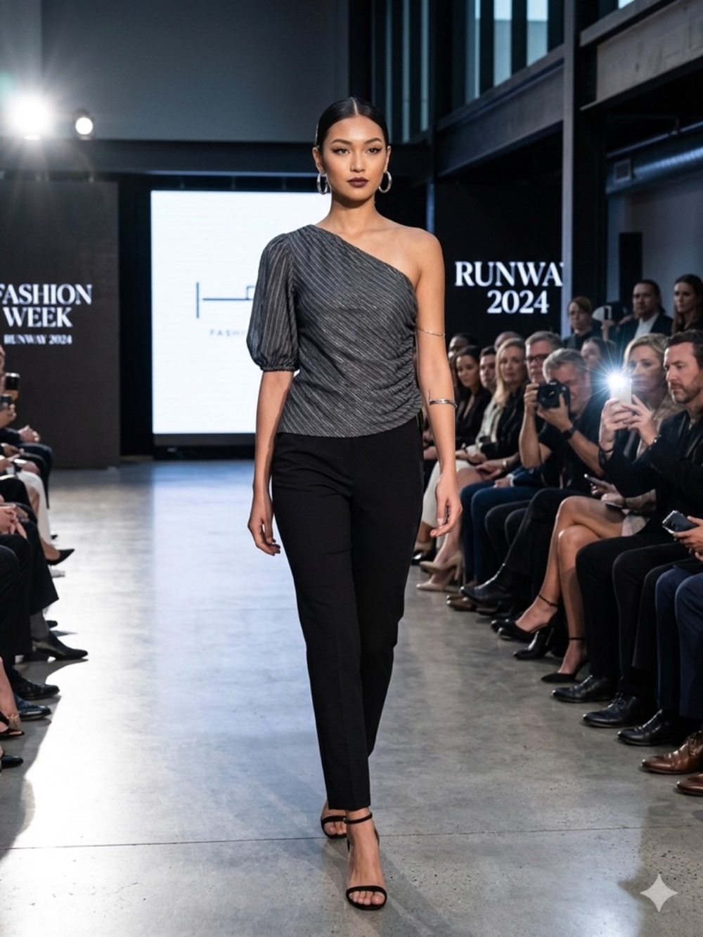 $179 Petersyn One-Shoulder Pinstripe Top XS